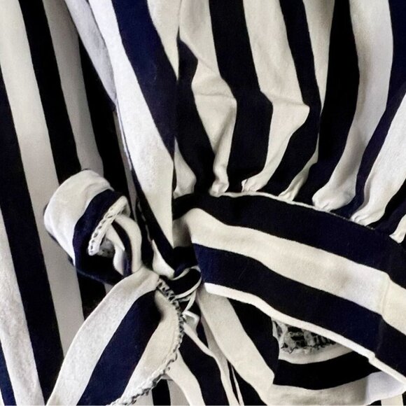 ACE Fashion Navy & White All Over Stripped Pattern Boho Mini Dress Size 2X - Picture 3 of 6